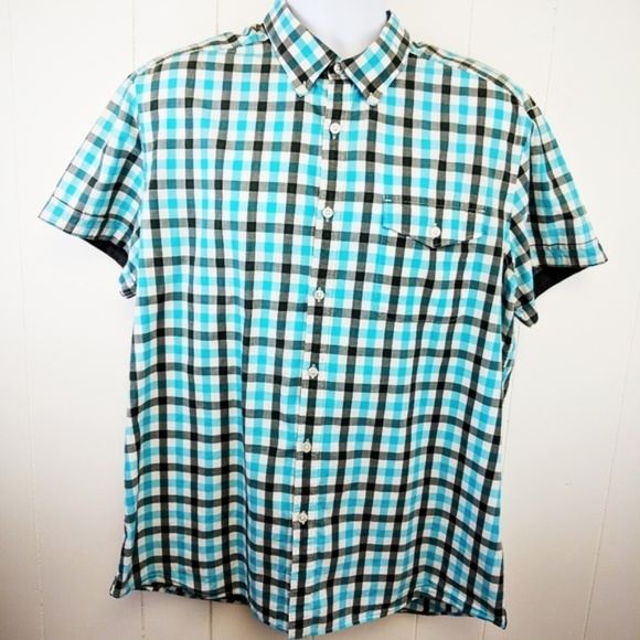 Kenneth Cole Blue Plaid Button Down Size XL - Picture 1 of 6
